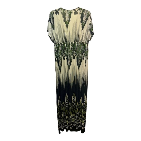 Delusional Maxi Dress L Multicolor Damask V Neck Cap Sleeve Boho Flowy Resort - Picture 3 of 6